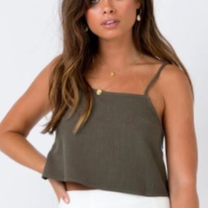 Princess Polly Khaki Green Tie-Strap Tank Top
